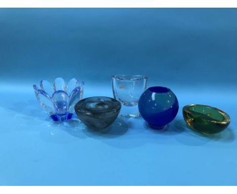 Two Orrefors glass vases and a collection of various Art glass (5)