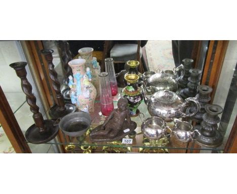 Shelf of collectables to include cloisonné