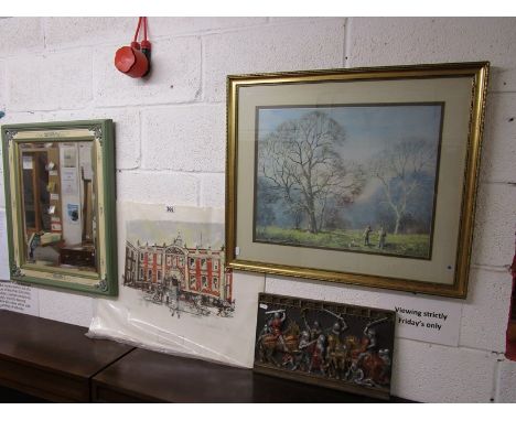 2 prints, mirror &amp; medieval copy plaque