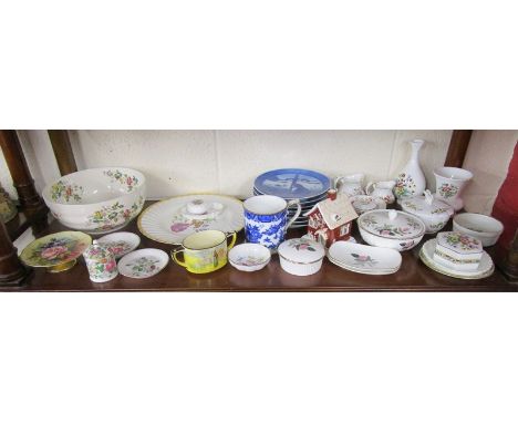 Shelf of ceramics to include Hathaway Rose
