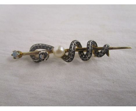 Pearl, opal &amp; diamond serpent brooch