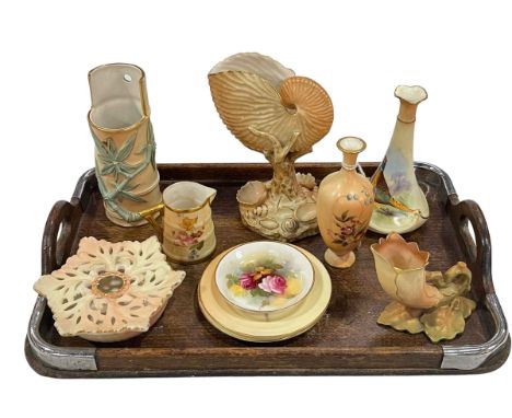 Collection of Royal Worcester including pheasant vase, shell and other vases, pot pourri, small jug and three small dishes.