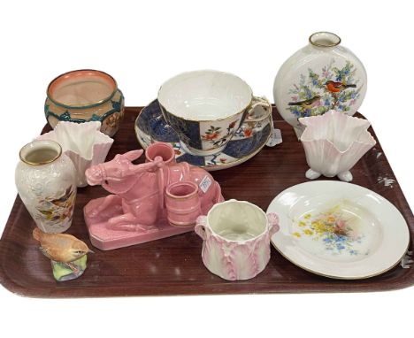 Royal Worcester vases, plate, dish, Mortlocks cup and saucer, mule ornament, etc.