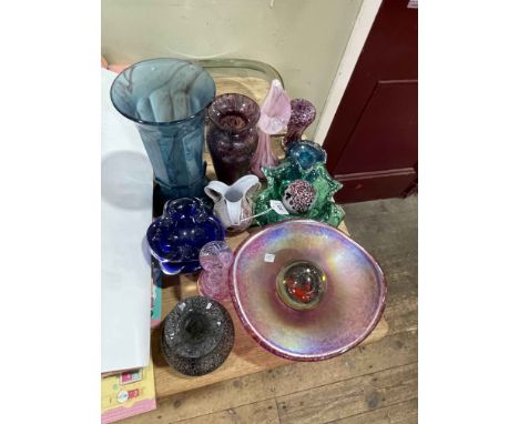 Collection of decorative glass including Holmegaard, Heron Glass, paperweights, etc.