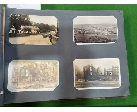 Collection of postcards inc Fire at Blyth, Temperance Hotel Kirkwhelpington, High St Pateley Bridge, Toft Hill Vicarage, Sutt
