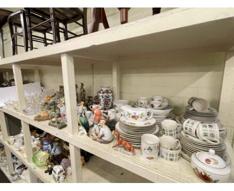 Collection of Royal Worcester Evesham and Royal Doulton Tapestry, Capo di Monte and other figures, glassware, etc.