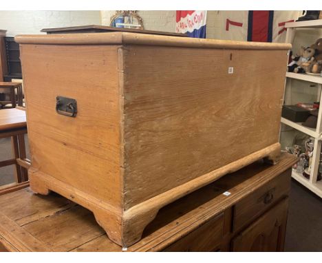 Pine trunk and Edwardian mahogany single drawer side table.