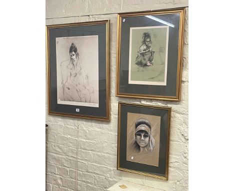 Harold Riley, Nude, Betty & Girl in her Mothers Shoes, sketch and two pastels, largest 74cm by 62cm, including frame.