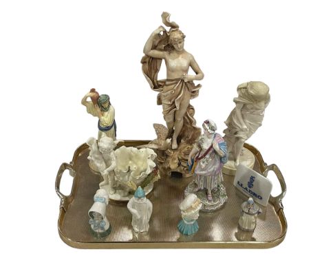 Large Austrian figure, Royal Worcester Eastern Water Carrier figure, four candle snuffers, Continental figure, etc.