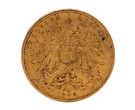 Österreich /GOLD - 20 Kronen 1894 ss- mit Kratzer, leichte Verschmutzung, ca. 6,78g. Steuerbefreit nach § 25c UStG.| Austria 