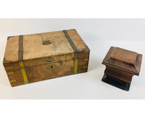 A 19th century walnut veneer writing slope, 40 by 24 by 15.3cm high, and sarcophagus style tea caddy, 15.5 by 15.7 by 16cm hi