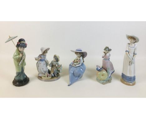 A group of four Lladro figurines, comprising a Lladro figural group 'For you' 5453, 'Fragrant bouquet' 5862, 'Land of the gia