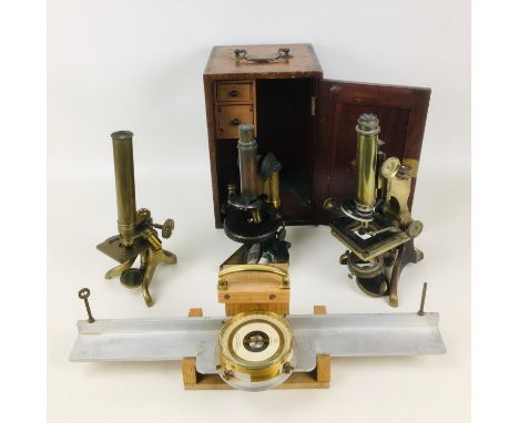 Two Victorian & Edwardian brass reflecting monocular microscopes, with eyepieces marked R&J Beck Ltd, one in wooden case, tog