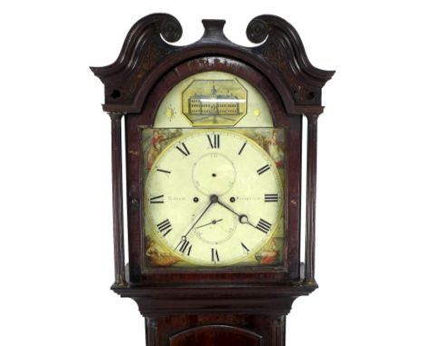 An early 19th century mahogany long case clock, by Ritchie, Edinburgh, the painted arch dial with depictions of the four seas