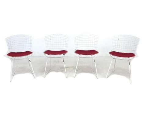 A set of four retro Danish 'Bertoia' side chairs by Knoll International, designed by Harry Bertoia in 1952, welded steel rod 