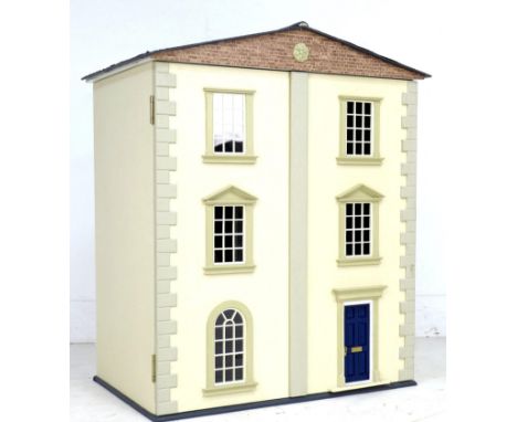 A modern doll's house, made by Charles Armstrong, Model Maker, Easton-on-the-Hill, with hinged front facade opening to reveal