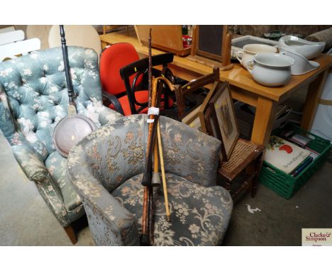 A bundle of walking sticks to include a thumb stick 