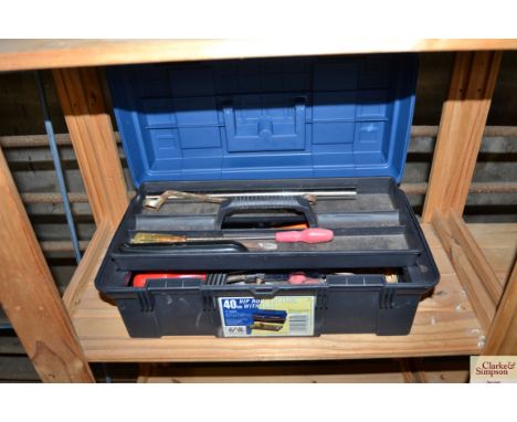 A plastic tool box and contents of hand tools