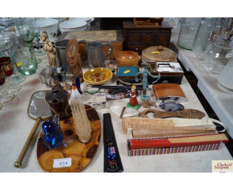 A quantity of decorative china to include trinket boxes; fans; book marks; ornaments etc