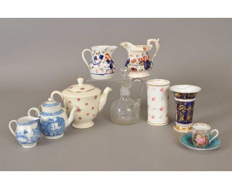 A mixed collection of ceramics and glassware to include an early 19th century English pearlware miniature blue and white teap