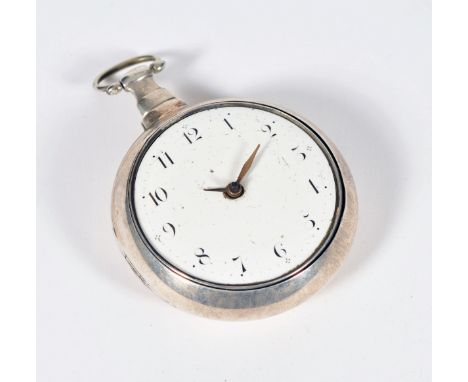 George III silver pair-case fusee pocket watch, key-set, hallmarked Dublin 1811, white enamel dial with black Arabic numerals