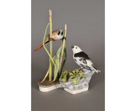 Two Royal Worcester models of birds designed by James Alder - a Bearded Reedling ( Panurus biarmicus), number 11, 28cm and a 