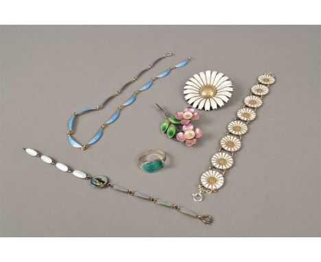 A Norwegian silver and enamel necklace, designed as thirteen blue enamel demi lune links, the reverse stamped 'Norway Sterlin