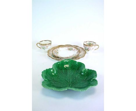 Six circular Wedgwood Majolica leaf plates, late 19 th century, together with three matching leaf form dishes together with a