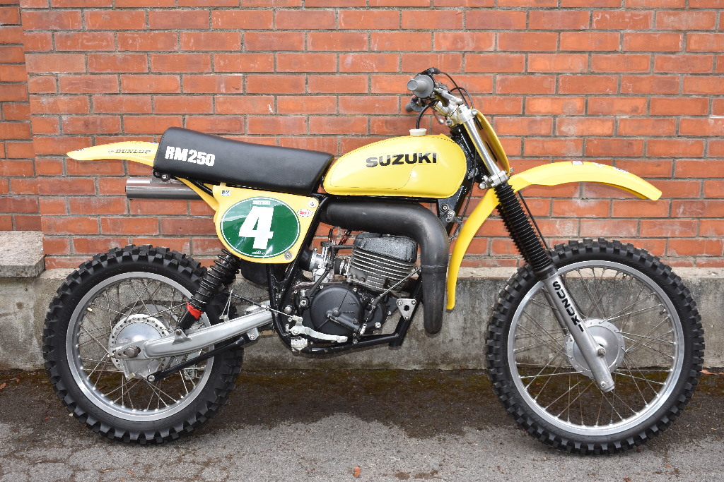 A 1978 Suzuki RM250 twin shock scrambler, yellow. For many people, the