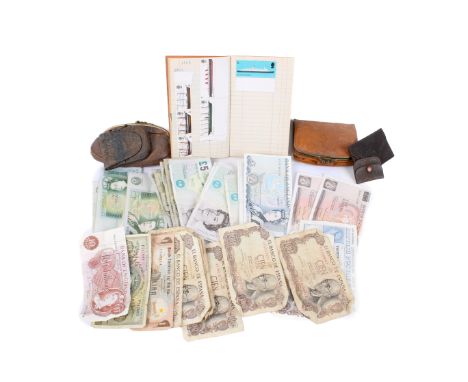 A collection of assorted mostly British vintage banknotes. Including ten shillings, Guernsey £1, £5 and £10, etc.