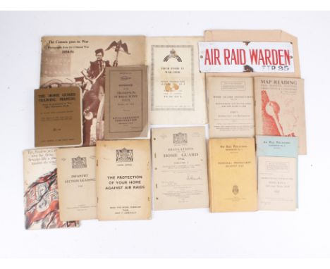 A quantity of items of military interest. Including official booklets on various aspects of the second world war; a small col