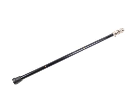 A 'Marine Telescope' walking stick by Dollond London. With the telescope concealed in the steel mounted top, the black wood a