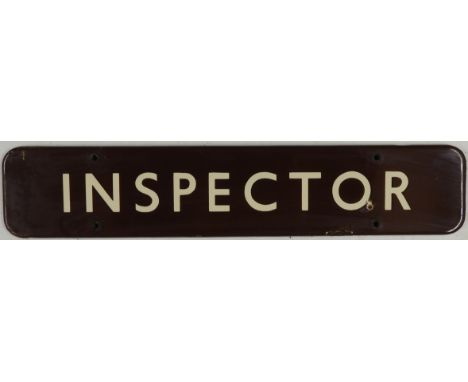 RAILWAY SIGN BROWN ENAMEL INSPECTOR 18'X3.5'  