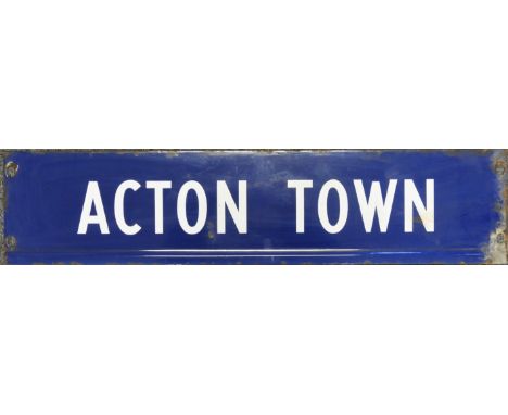 RAILWAY SIGN BLUE ENAMEL ACTON TOWN 29'X6.5'  