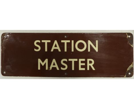 RAILWAY SIGN BROWN ENAMEL STATION MASTER 18'X6'  
