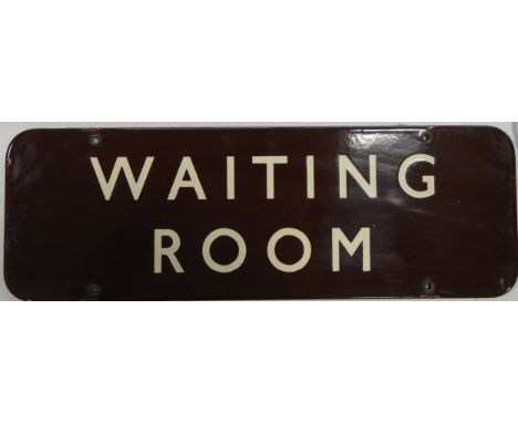 RAILWAY SIGN BROWN ENAMEL WAITING ROOM 18'X6'  