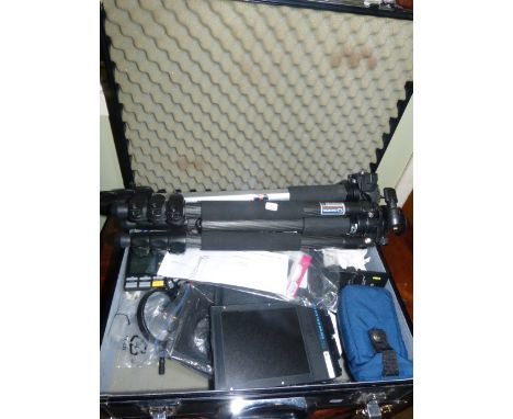 Camera tripod, monopod and case of photographic accessories