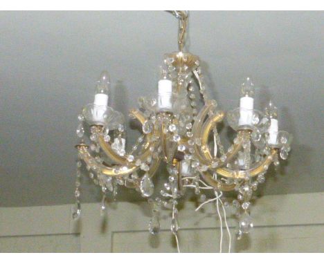 Glass lustre drop eight branch light fitting
