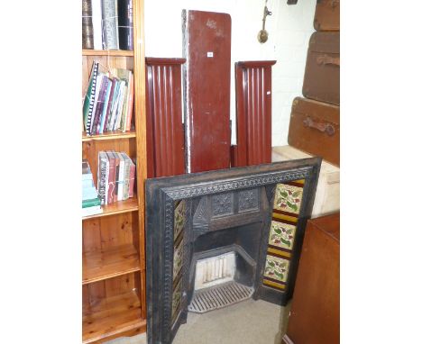 Late Victorian cast iron and tiled fireplace and slate surround