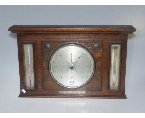 Oak wall mounted barometer/thermometer