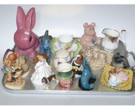 Tray lot of decorative wares including Hummel, Beswick, Royal Doulton, etc