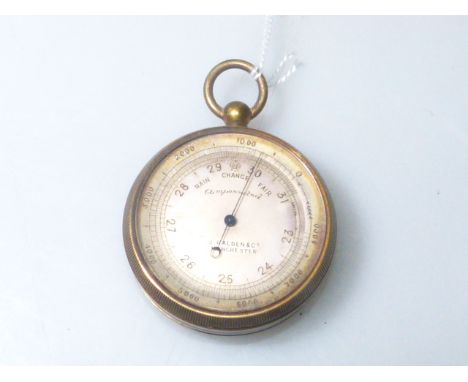 Brass pocket barometer, signed J. Halden & Co. Manchester