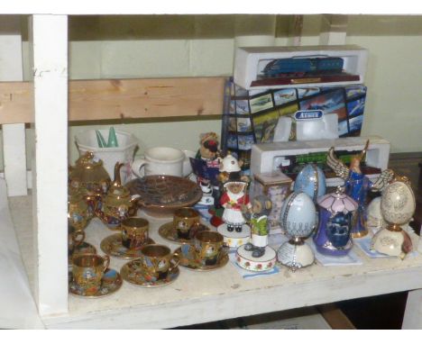 Heirloom porcelain ornaments, Faithful Fuzzies ornaments, Oriental tea set, model trains and airplane, etc