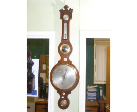 Antique rosewood banjo barometer with silvered dial