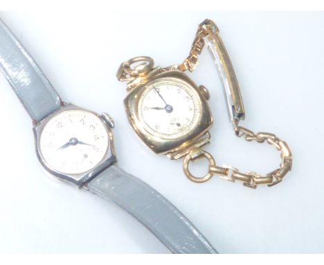 Silver cased wristwatch, signed Goldsmiths & Silversmiths Co. Ltd; and a vintage yellow metal wristwatch (2)