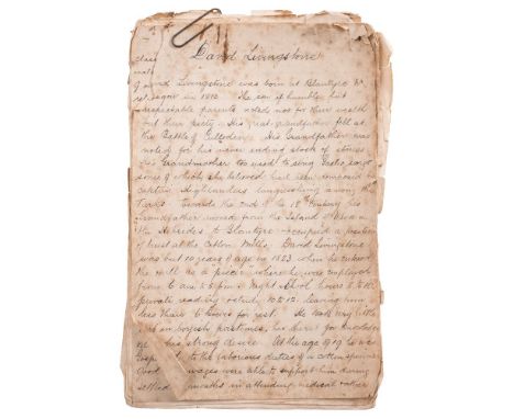 AFRICANA : David Livingstone manuscript account of his life, on nineteen pages, with accounts in the same hand inc. of James 