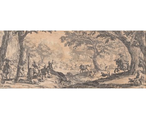 JACQUES CALLOT [1592-1635]- La Grande Chasse : etching, sight size 19 x 46 cm, f &amp; g.