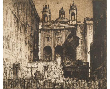 Frank Brangwyn [1867-1936]- St Peter's of The Exchange, Genoa, (St Pierre de la Bourse a Genes),:-etching in an edition of 15