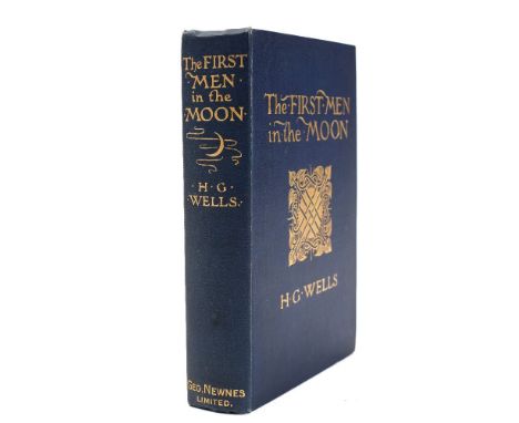 WELLS, H. G - The First Men in the Moon : 12 plates, org. dark blue cloth decorated and lettered in gilt, black endpapers, 8v