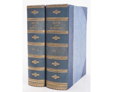 SCOTT, Captain R. F - Scott's Last Expedition : 2 vols, 3 fold maps, plates, rebound in half blue morocco, 4to, fourth ed, 19
